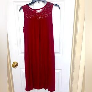 Must Bundle For $3 Offer.     Beautiful red dress with lace necklline, womens M